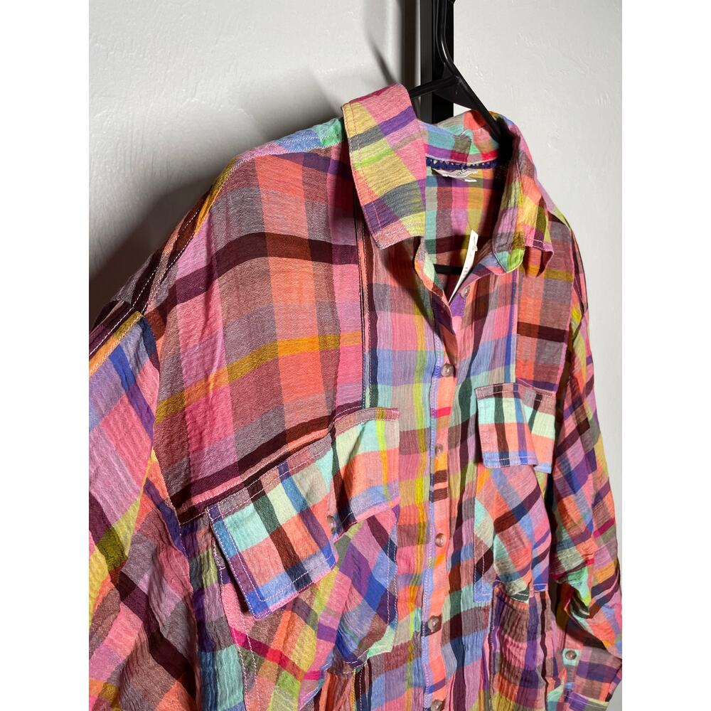 NEW Pilcro Mixed Madras Plaid Oversized Shirt XXS/XS Long Sleeve Button-Down - Picture 5 of 10